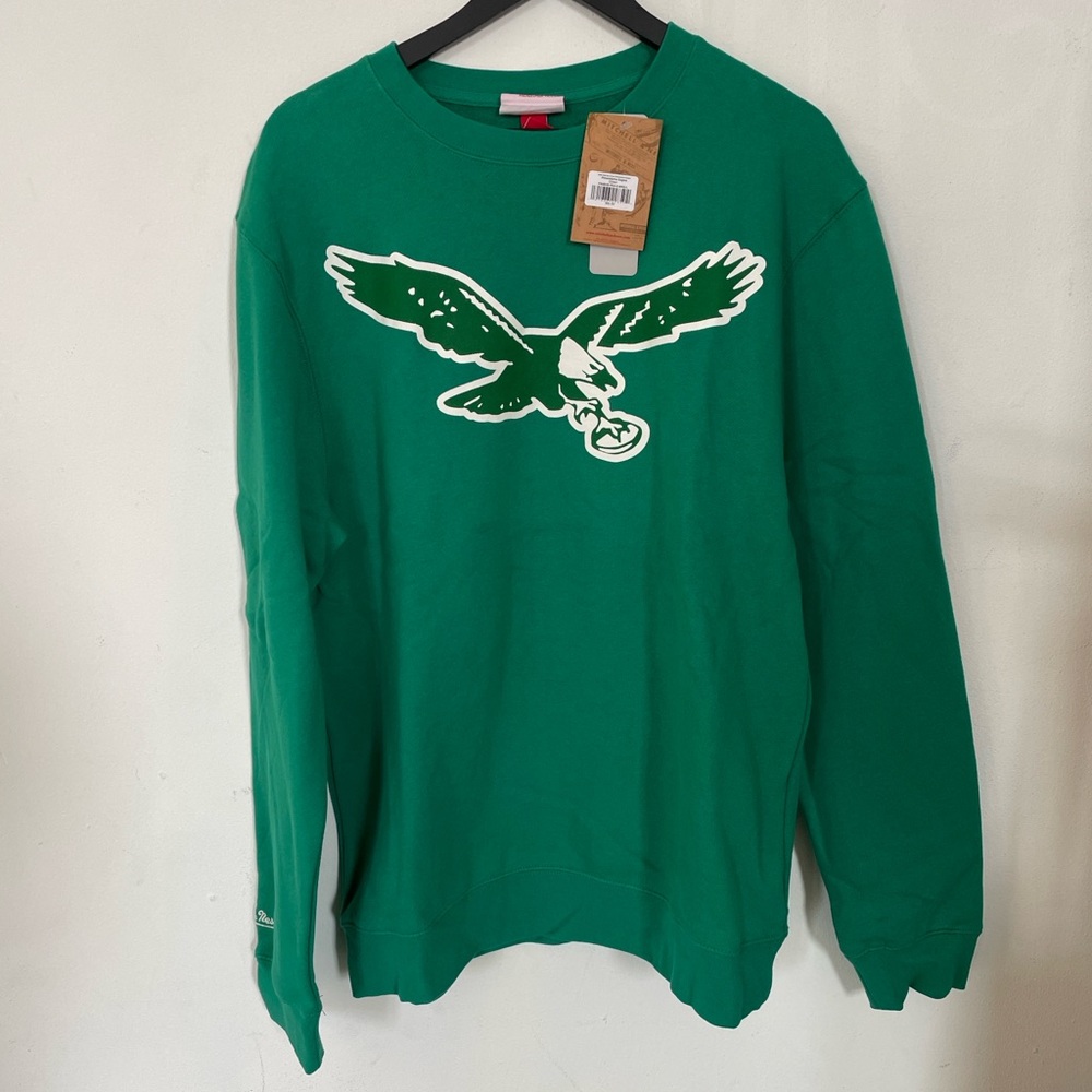 Mitchell & Ness Green Crewneck Sweater with Vintage Eagles Logo